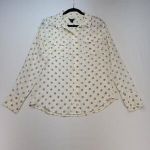 J.Crew Button Down Women M White Polka Dot 100% Silk Long Sleeve Blouse
